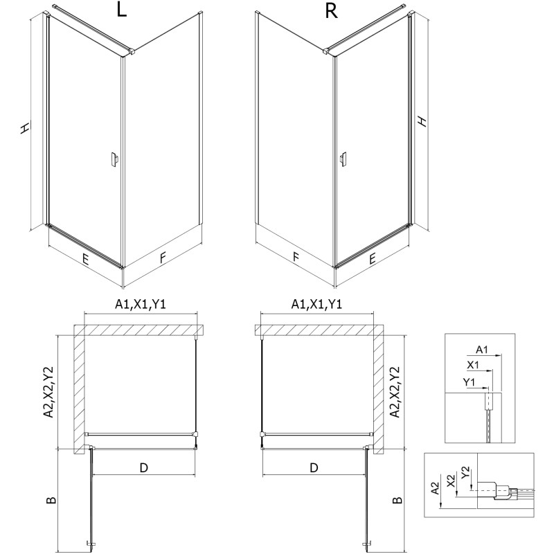 Mexen Mist-B hinged shower cabin 85 x 90 cm, transparent, brushed nickel - 8A2T-085-090-97-00