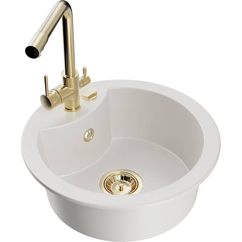 Mexen Diego granite single-bowl sink with Duero kitchen faucet, white - 6512-20-671600-50