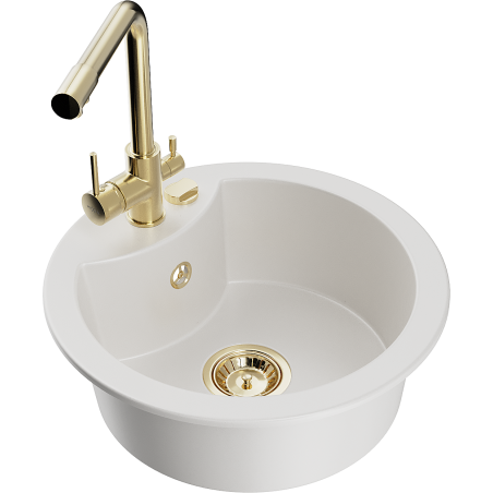 Mexen Diego 1-Bowl Granite Sink with Duero Kitchen Tap, White - 6512-20-671600-50