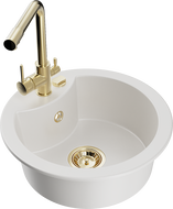 Mexen Diego 1-compartment granite sink with a kitchen mixer tap Duero, White - 6512-20-671600-50