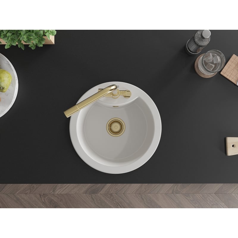 Mexen Diego granite single-bowl sink with Duero kitchen faucet, white - 6512-20-671600-50