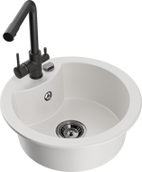 Mexen Diego 1-bowl granite sink with Duero kitchen faucet, white - 6512-20-671600-70