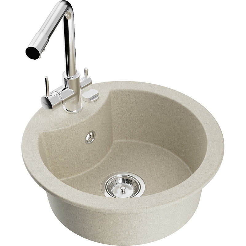 Mexen Diego granite single-bowl sink with Duero kitchen faucet, beige - 6512-69-671600-00