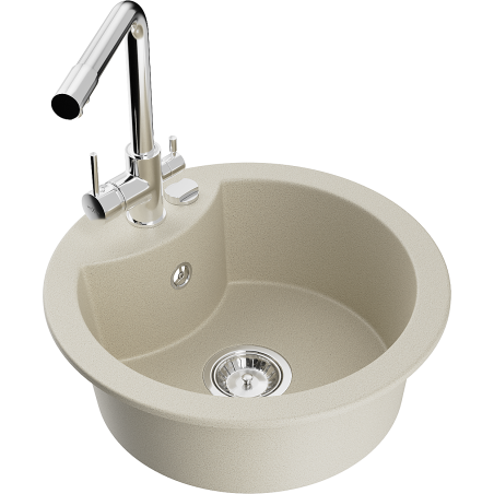 Mexen Diego 1-bowl granite sink with Duero kitchen tap, beige - 6512-69-671600-00