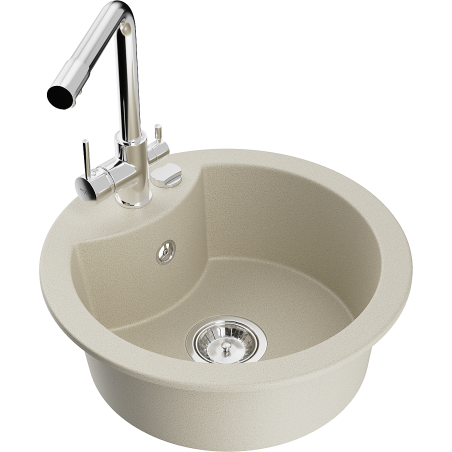 Mexen Diego granite single-bowl sink with Duero kitchen faucet, beige - 6512-69-671600-00
