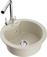 Mexen Diego 1-compartment granite sink with a kitchen mixer tap Duero, Beige - 6512-69-671600-00