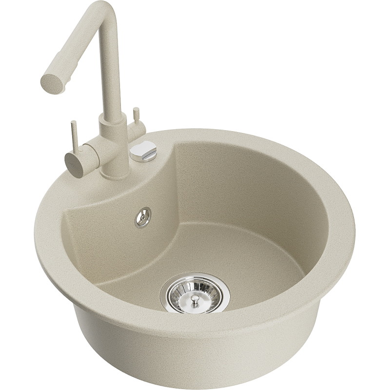 Mexen Diego 1-bowl Granite Sink with Duero Kitchen Faucet, Beige - 6512-69-671600-69
