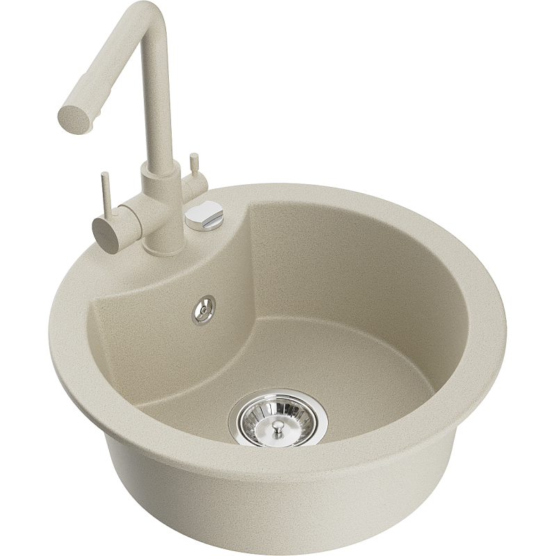 Mexen Diego 1-compartment granite sink with a kitchen mixer tap Duero, Beige - 6512-69-671600-69
