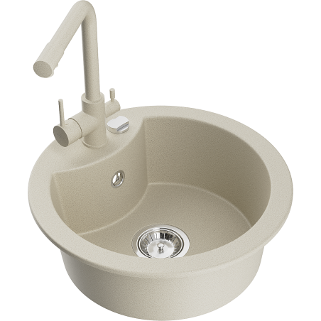 Mexen Diego 1-bowl Granite Sink with Duero Kitchen Faucet, Beige - 6512-69-671600-69