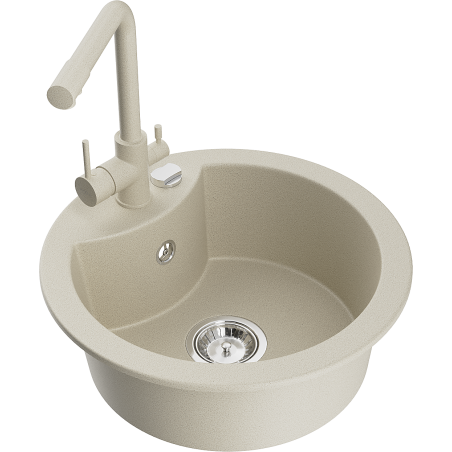 Mexen Diego granite single-bowl sink with Duero kitchen tap, beige - 6512-69-671600-69