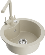 Mexen Diego 1-compartment granite sink with a kitchen mixer tap Duero, Beige - 6512-69-671600-69