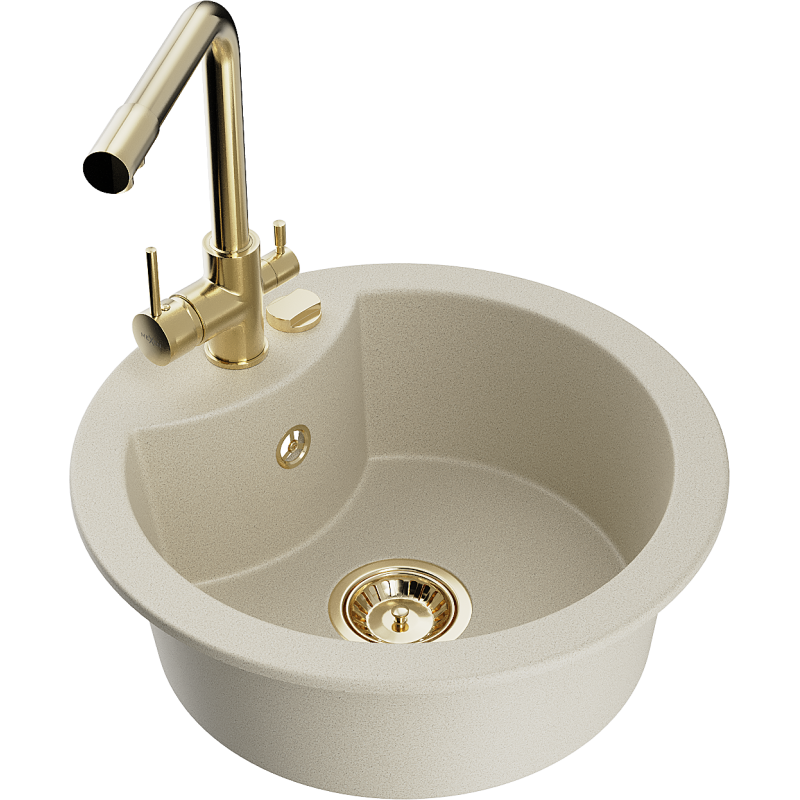 Mexen Diego 1-compartment granite sink with a kitchen mixer tap Duero, Beige - 6512-69-671600-50