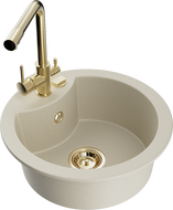 Mexen Diego 1-Bowl Granite Sink with Duero Kitchen Tap, Beige - 6512-69-671600-50