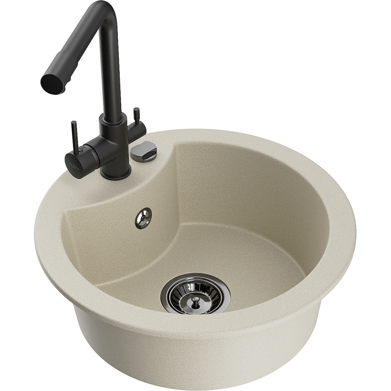 Mexen Diego 1-bowl granite kitchen sink with Duero tap, beige - 6512-69-671600-70