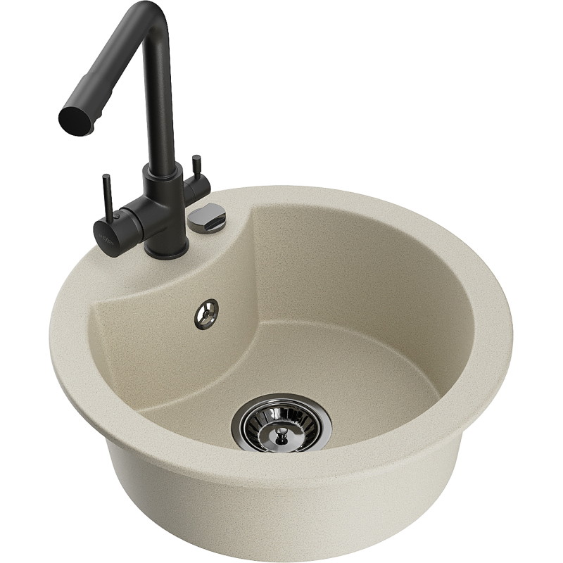 Mexen Diego Single-bowl granite sink with Duero kitchen faucet, beige - 6512-69-671600-70