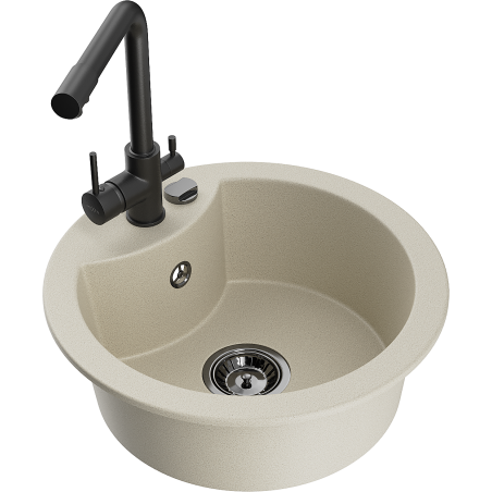 Mexen Diego 1-bowl granite kitchen sink with Duero tap, beige - 6512-69-671600-70