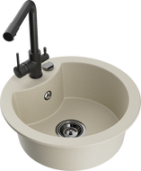 Mexen Diego Single-bowl granite sink with Duero kitchen faucet, beige - 6512-69-671600-70