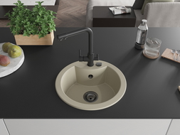 Mexen Diego 1-compartment granite sink with a kitchen mixer tap Duero, Beige - 6512-69-671600-70