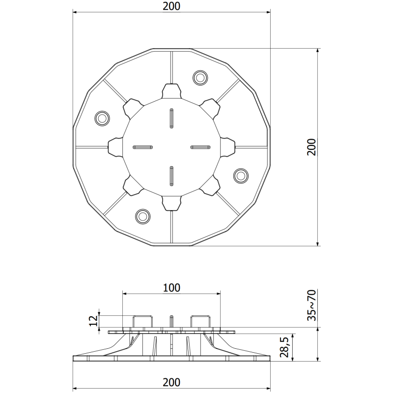 Mexen UniC adjustable terrace support under slabs 35-70 mm - C9902-035-070