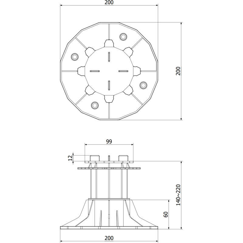 Mexen UniC adjustable terrace support for slabs 140-220 mm - C9902-140-220