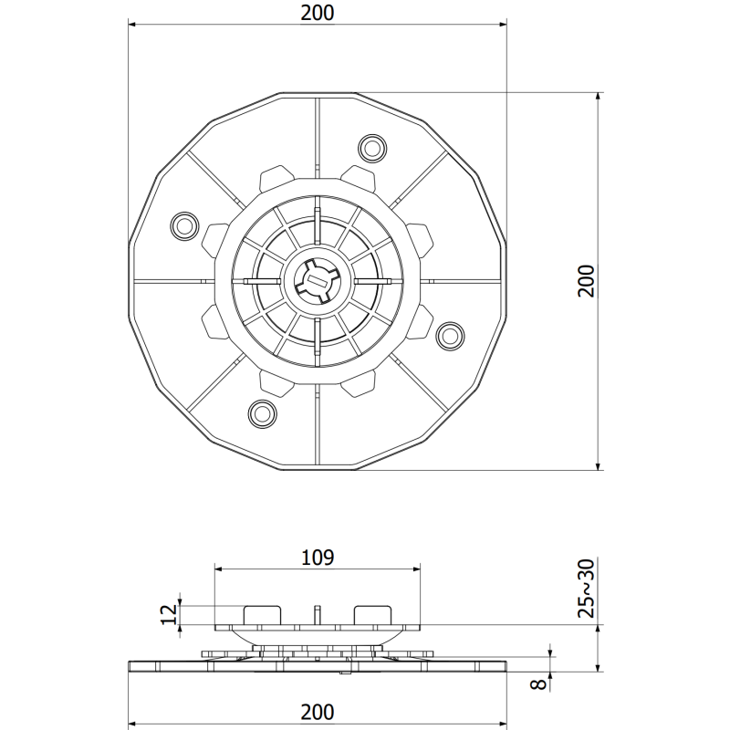 Mexen UniC self-leveling adjustable terrace support for 25-30 mm slabs - C9903-025-030