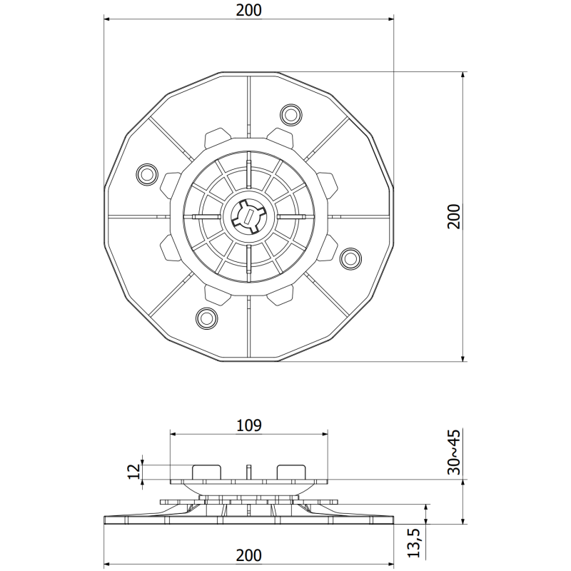 Mexen UniC self-leveling adjustable terrace support for slabs 30-45 mm - C9903-030-045