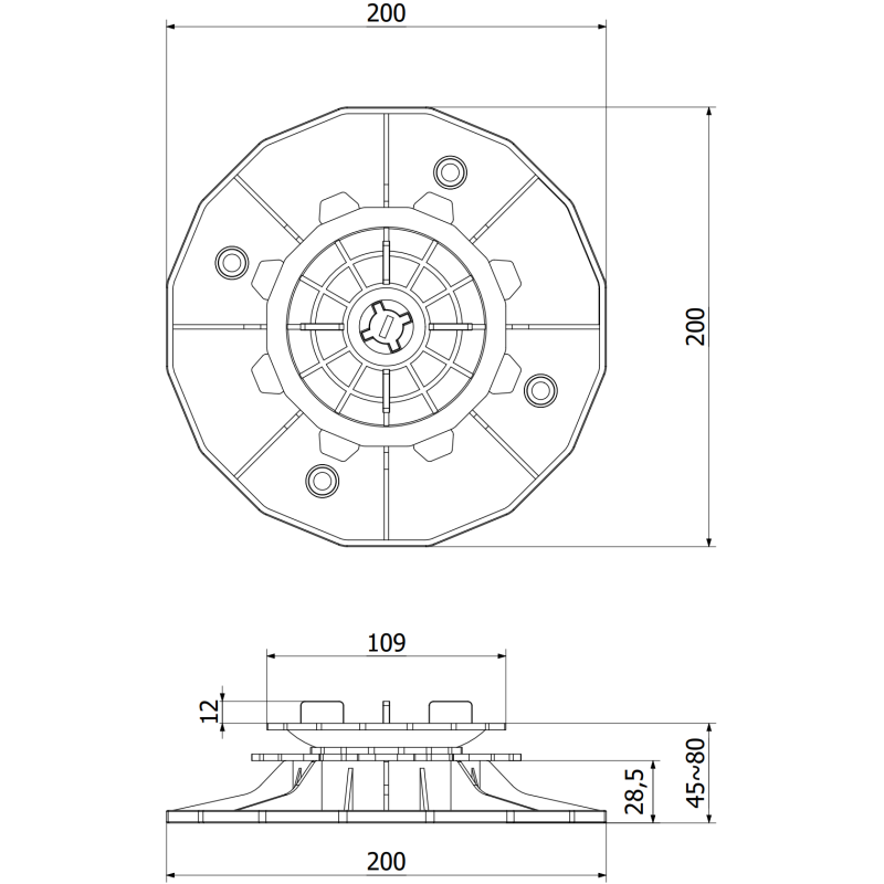 Mexen UniC self-leveling adjustable decking support for slabs 45-80 mm - C9903-045-080