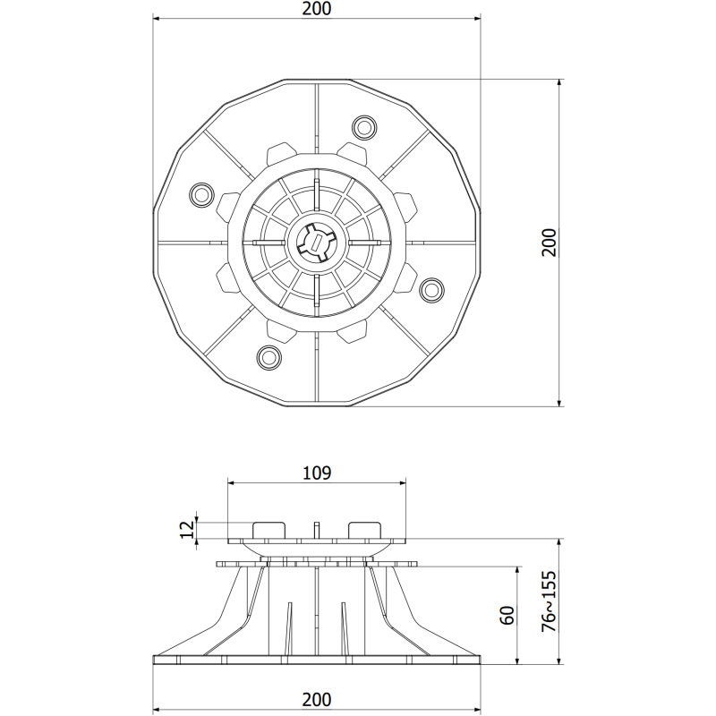 Mexen UniC self-leveling adjustable terrace support under slabs 76-155 mm - C9903-076-155