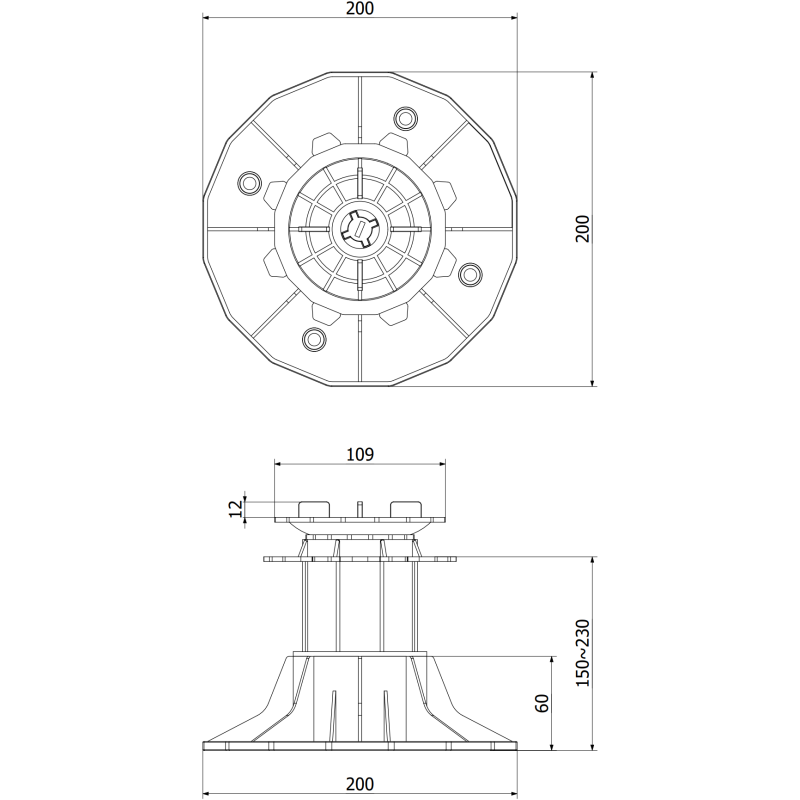 Mexen UniC self-leveling adjustable terrace support for slabs 150-230 mm - C9903-150-230