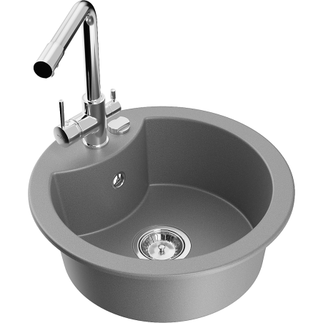 Mexen Diego 1-compartment granite sink with a kitchen mixer tap Duero, Grey - 6512-71-671600-00