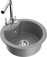 Mexen Diego 1-bowl granite sink with Duero kitchen faucet, gray - 6512-71-671600-00