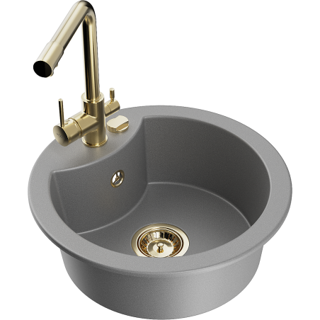 Mexen Diego 1-bowl granite sink with Duero kitchen faucet, gray - 6512-71-671600-50