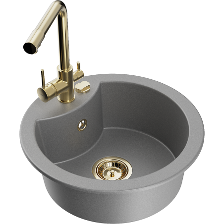 Mexen Diego granite sink 1-bowl with Duero kitchen faucet, gray - 6512-71-671600-50