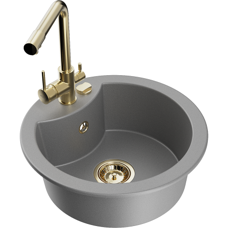 Mexen Diego granite sink 1-bowl with Duero kitchen tap, grey - 6512-71-671600-50