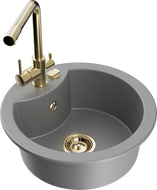 Mexen Diego 1-bowl granite sink with Duero kitchen faucet, gray - 6512-71-671600-50