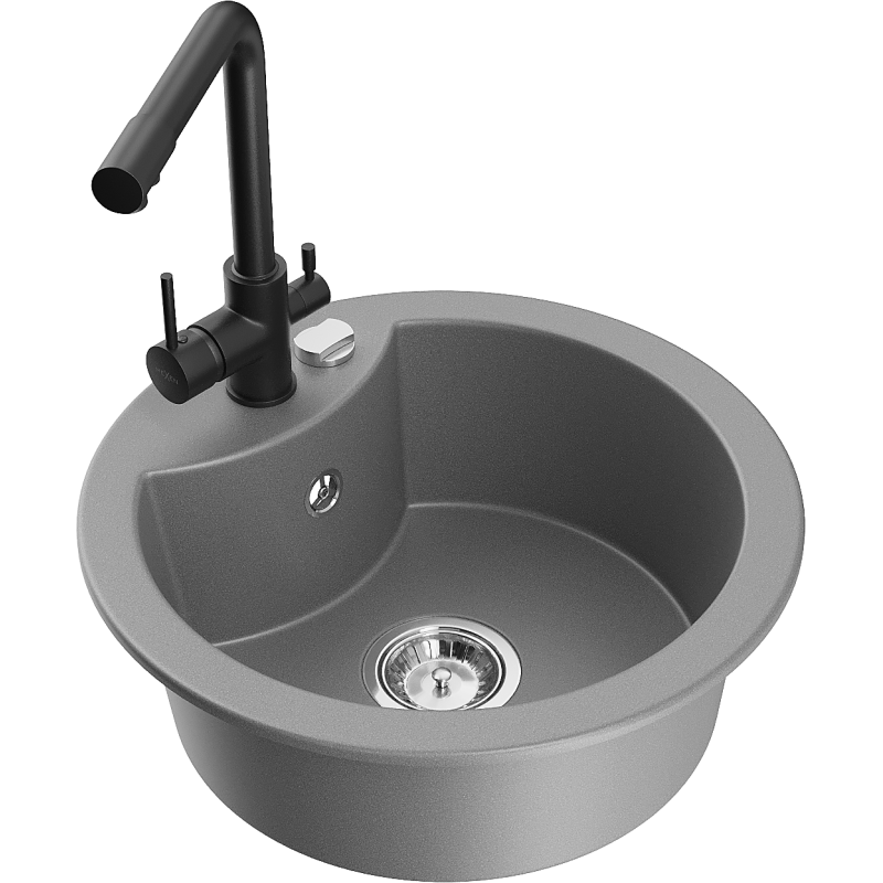Mexen Diego 1-compartment granite sink with a kitchen mixer tap Duero, Grey - 6512-71-671600-70