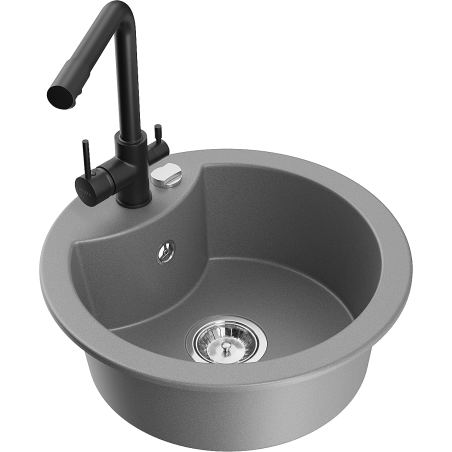 Mexen Diego 1-bowl granite sink with Duero kitchen faucet, gray - 6512-71-671600-70
