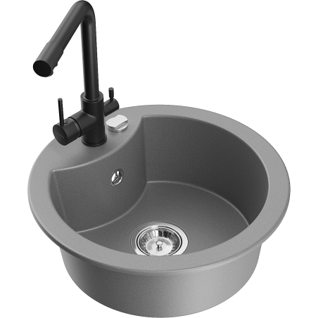 Mexen Diego 1-compartment granite sink with a kitchen mixer tap Duero, Grey - 6512-71-671600-70
