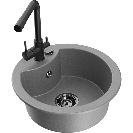 Mexen Diego single-bowl granite kitchen sink with Duero tap, grey - 6512-71-671600-70-B