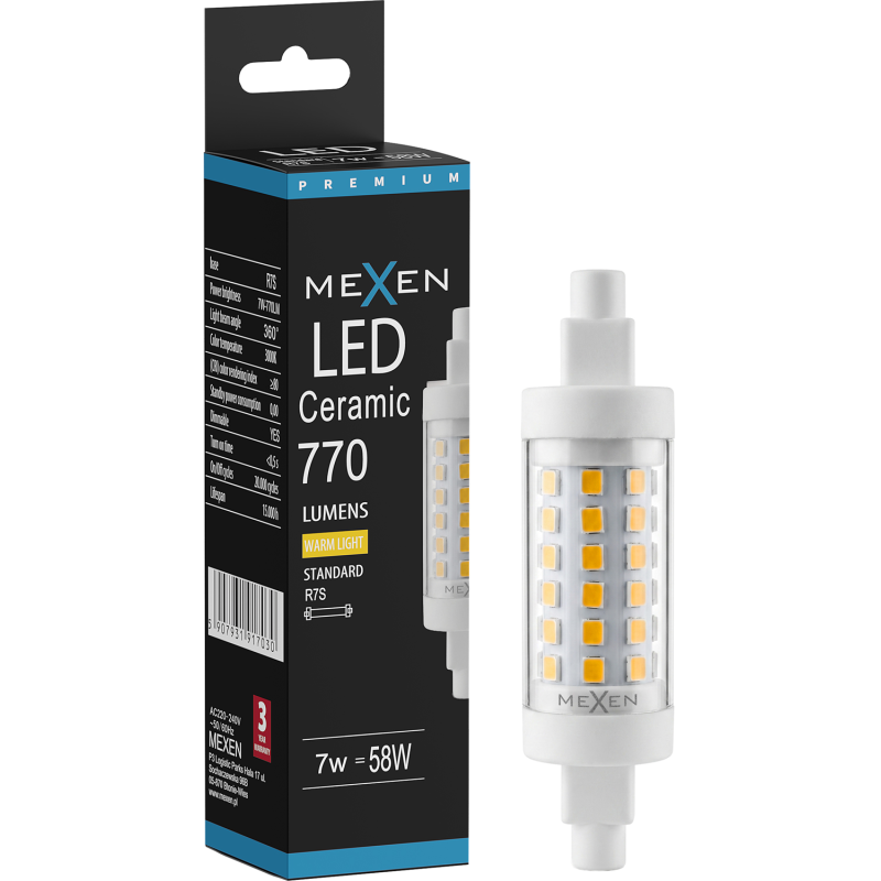 Mexen Vega Dimmable LED Bulb R7S, 7W, Warm - 3000K, 770 lm - L125-R7S-0730-01