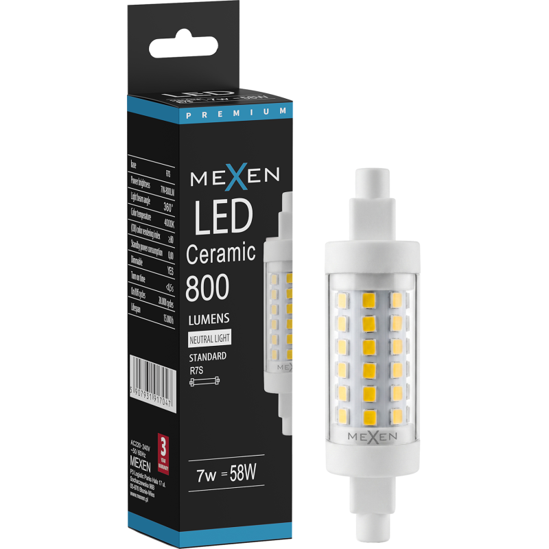 Mexen Vega Dimmable LED Bulb R7S, 7W, Neutral - 4000K, 800 lm - L125-R7S-0740-01