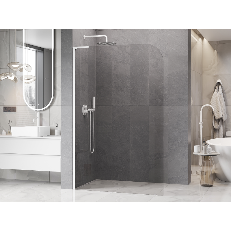 Mexen Kioto-P L Walk-in Shower Panel 70 x 200 cm, Transparent 8 mm, White - 800-070-103-20-00-P