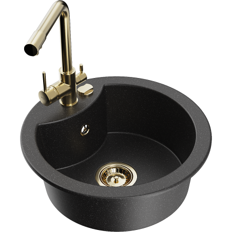 Mexen Diego granite sink with 1 bowl and Duero kitchen tap, black/silver metallic - 6512-73-671600-50