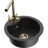 Mexen Diego granite sink with 1 bowl and Duero kitchen tap, black/silver metallic - 6512-73-671600-50