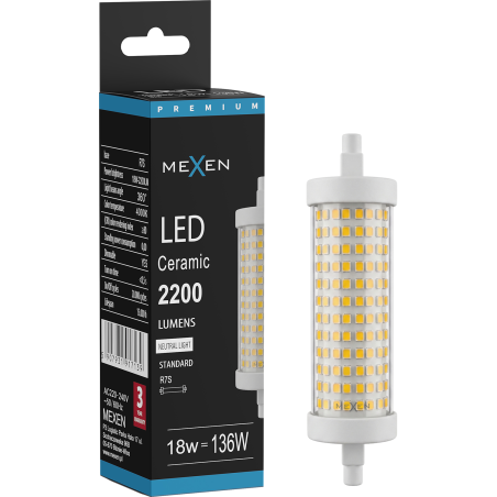 Mexen Vega Dimmable LED Bulb R7S, 18W, Neutral - 4000K, 2200 lm - L125-R7S-1840-02