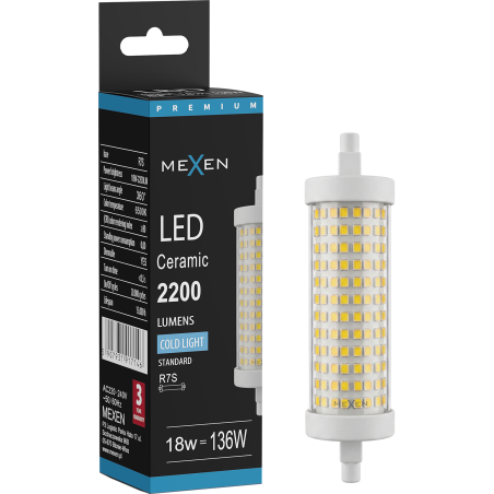 Mexen Vega Dimmable LED Bulb R7S, 18W, Cool - 6500K, 2200 lm - L125-R7S-1865-02
