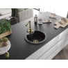 Mexen Diego granite sink with 1 bowl and Duero kitchen tap, black/silver metallic - 6512-73-671600-50