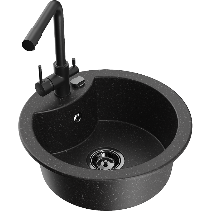 Mexen Diego single-bowl granite kitchen sink with Duero kitchen tap, black/silver metallic - 6512-73-671600-70-B