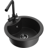 Mexen Diego granite kitchen sink 1-bowl with Duero faucet, black/silver metallic - 6512-73-671600-70-B