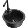 Mexen Diego granite kitchen sink 1-bowl with Duero kitchen tap, black/silver metallic - 6512-73-671600-70-B